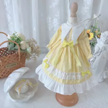 Одежда для куклы BJD, подходит для размера 1/3 1/41/6, желтый наряд горничной с длинными рукавами и аппликацией, платье, аксессуары для кукол