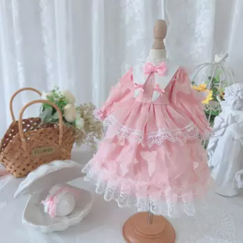 Одежда для куклы BJD, подходит для размера 1/3, 1/4, 1/6, розового цвета, с длинным рукавом и бантом, газовая юбка, аксессуары для кукол