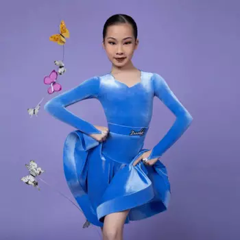 Одежда для латиноамериканских танцев для детей, профессиональная одежда для тренировок по румбе, синий/розовый костюм из 2 предметов, костюм для самбы, танго, сальсы, танцевальный костюм DWY8797