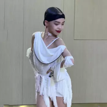 Одежда для латиноамериканских танцев для девочек, профессиональное платье для соревнований по бальному танцу, сценический костюм самбы, юбка с бахромой, DWY8718