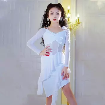 Одежда для латиноамериканских танцев для девушек, профессиональная женская одежда, белая юбка для тренировок, платье для латиноамериканских соревнований, танго, сальсы, танцевальные костюмы DWY8523