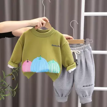 Одежда для малышей, для мальчиков и девочек, Осень-зима, модный плюшевый бархатный свитер, брюки, костюмы, детская эксклюзивная одежда