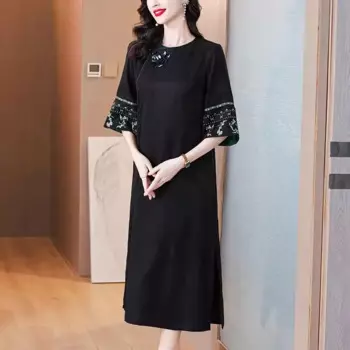 Одежда для матерей среднего и пожилого возраста элитное темпераментное свободное платье большого размера в китайском ретро-стиле с вышивкой элегантное платье K1954