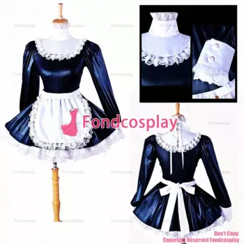 Одежда для взрослых fondcosplay, сексуальная, с перекрестными узорами, короткая, черная, тонкая, ПВХ, Запираемая, Униформа, платье, белый фартук, CD/TV[G1413]