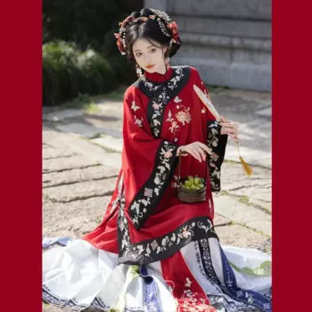 Одежда Хань Qing и женский кардиган с вышивкой с круглым вырезом династия Ретро стиль Тяжелая промышленная одежда