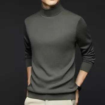 Одежда из 100% камвольной шерсти, мужской классический однотонный теплый свитер, нож с высоким воротником, мужская водолазка, джемперы с длинными рукавами