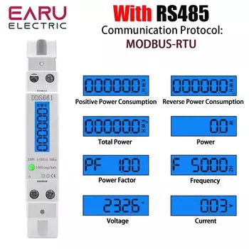 Однофазный ваттметр EARUELECTRIC ЖК-дисплей 60А 230В