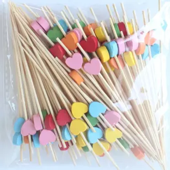 Одноразовые бамбуковые шампуры MOONBIFFY с сердечком и жемчугом