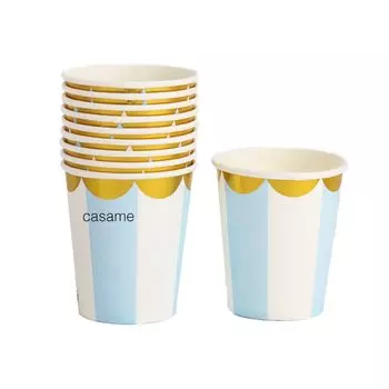 Одноразовые наборы посуды Casame розово-синие полосатые с горошком 10 шт