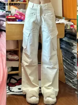 Однотонные джинсовые брюки-багги Y2K в японском стиле 1920-х годов, женские повседневные брюки-карго с эффектом потертости, женские джинсы в стиле ретро с высокой талией