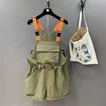 Однотонные женские комбинезоны, винтажный слитный наряд в Корейском стиле, повседневные свободные летние дизайнерские парашютные брюки до колена с Кулиской