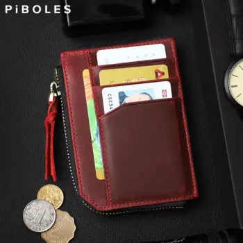 Однотонный держатель для карт из натуральной кожи, кошелек для кредитных карт, мини тонкий кошелек, держатели для карт, кошелек для монет на молнии для женщин и мужчин