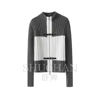 Однотонный кашемировый кардиган, Женский дизайнерский вязаный кардиган на молнии