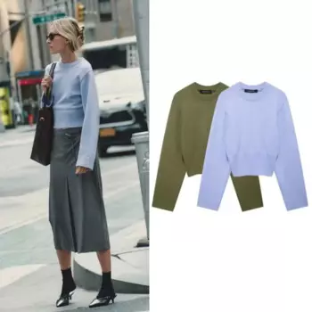 Однотонный вязаный свитер, женский осенне-зимний пуловер, топы, ребристые украшения, эластичный свободный повседневный уличный джемпер с длинными рукавами