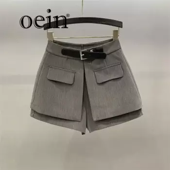 [Oein] дизайнерский нишевой костюм, юбка-шорты для женщин, новая осенняя Свободная верхняя одежда с высокой талией, стройнящие широкие брюки А-силуэта