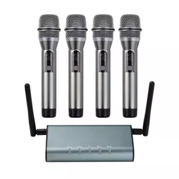 OEM U-F4600 металлическая 4-канальная Беспроводная микрофонная система UHF с 4 портативными динамическими микрофонами и мини-приемником