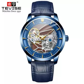 Official-website2024Tevise новые механические часы, мужские механические часы с кожаным ремешком, водонепроницаемые модные часы с вырезами