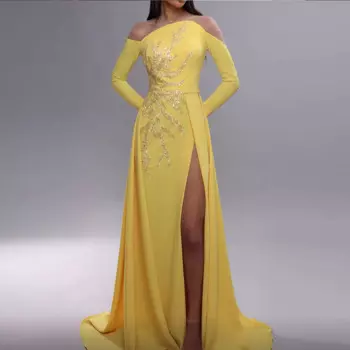 Официальное длинное платье с блестками и длинными рукавами