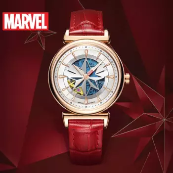 Официальное Оригинальное женское автоматическое светящееся платье Captain Marvel, Повседневное платье длиной 50 м из натуральной кожи, женские часы в подарок для девушек