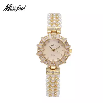 Официальный бренд, бесплатная доставка, бестселлер в Европе и Америке, жемчужина, водонепроницаемый, бриллиантовый сплав, жемчужный ремешок, кварцевые часы с круглым ремешком