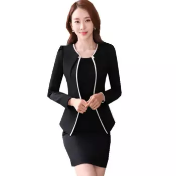 Официальный деловой костюм для работы Блейзер с длинным рукавом + черное платье с коротким рукавом женский костюм из 2 предметов 4XL