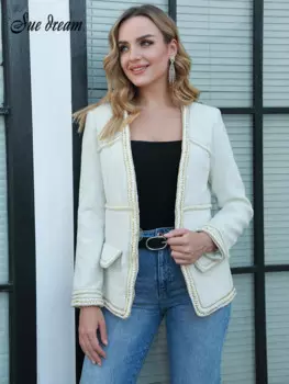 Офисный женский однотонный блейзер с v-образным вырезом, однобортная осенняя куртка 2022, повседневные женские костюмы с карманами, пальто