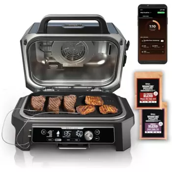 OG951 Woodfire Pro Connect Premium XL уличный гриль и коптильня, Bluetooth, с поддержкой приложения, мастер гриль 7 в 1, коптильня для барбекю