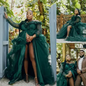 Охотничья зеленая фотография платья для выпускного вечера женское платье с разрезом на заказ