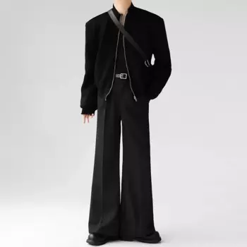 OIMG элитные расклешенные брюки в американском стиле в западном стиле, мужские свободные однотонные черные широкие брюки длиной до пола, мужские брюки