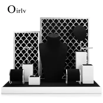 Oirlv Новые Деревянные ювелирные изделия, реквизит, набор, поднос из микрофибры, ожерелье, бюст, полимерный браслет, органайзер, подставка