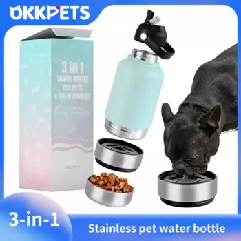 OKKPETS 32 унции портативная 3 в 1 бутылка для воды для домашних животных из нержавеющей стали Кормушка для домашних животных для путешествий на открытом воздухе 34 унции многофункциональная бутылка для еды