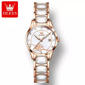 OLEVS 3606 модные кварцевые часы в подарок с круглым циферблатом керамический ремешок для часов наручные часы календарь светящийся