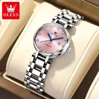 OLEVS 5575, элегантные кварцевые наручные часы из нержавеющей стали с бриллиантами для женщин, очаровательные элегантные водонепроницаемые женские часы с автоматической датой