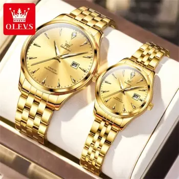 Olevs 5598, простые модные кварцевые часы для пар, часы с календарем из нержавеющей стали, мужские и женские водонепроницаемые наручные часы 2024