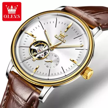 OLEVS 6708 механические модные часы Подарок Круглый циферблат нержавеющая сталь Ремешок наручные часы хронограф светящийся