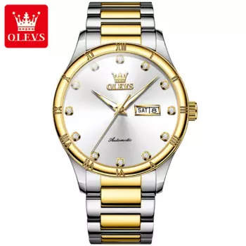 OLEVS 7030 модные механические часы Подарок Круглый циферблат нержавеющая сталь ремешок наручные часы отображение месяца календарь