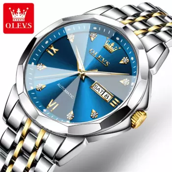 OLEVS 9983 модные механические часы Подарок Круглый циферблат нержавеющая сталь ремешок наручные часы отображение недели календарь