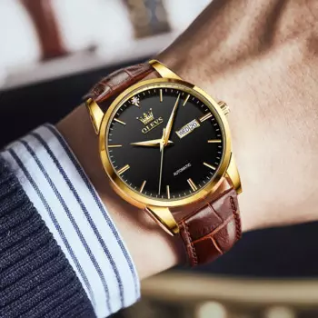 OLEVS лучший бренд, оригинальные мужские роскошные часы, автоматические механические водонепроницаемые часы, кожаные наручные часы с датой, мужские часы Reloj, подарок