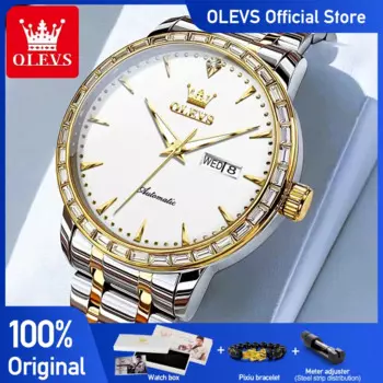 OLEVS мужские часы лучший бренд деловые наручные часы с инкрустацией цирконом циферблат двойной календарь дисплей мужские часы водонепроницаемые светящиеся