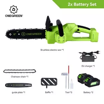 ONEGREEN Беспроводная аккумуляторная цепная пила 6000 Вт 12 дюймов