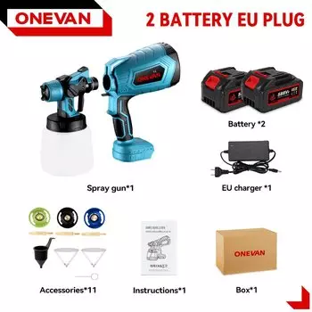 ONEVAN 1000 мл беспроводной электрический пистолет-распылитель портативный распылитель краски авто мебель стальное покрытие Аэрограф для батареи 21 В 18 В