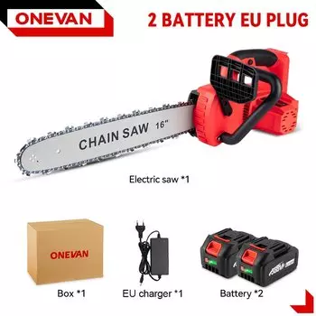 ONEVAN 16-дюймовая бесщеточная электрическая бензопила 7980 Вт Аккумуляторная режущая пила Деревообработка Садовый обрезной электроинструмент для батареи 21 В