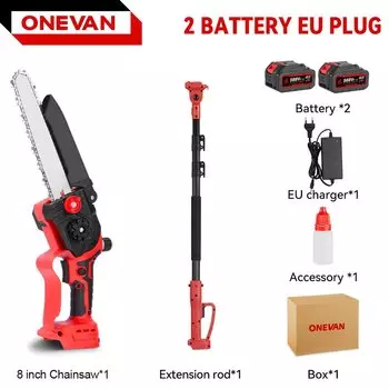 ONEVNA 4900 Вт 8-дюймовая бесщеточная телескопическая электрическая бензопила 2 в 1 инструмент для обрезки сада с высокой веткой для батареи 21 В 18 В