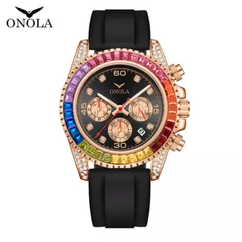 ONOLA модные часы для мужчин роскошные квадратные радужные бриллианты AAA кварцевые часы повседневные силиконовые ремешки водонепроницаемые наручные часы мужские Reloj
