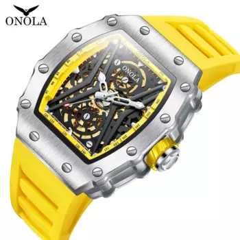 ONOLA модные повседневные часы для мужчин спортивные часы с силиконовым ремешком Tonneau автоматические механические наручные часы мужские Reloj дропшиппинг