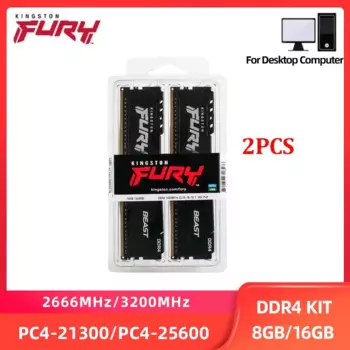 Оперативная память Kingston Fury Beast DDR4, 16 Гб (2x8 ГБ) 32 Гб (2x16 ГБ), 2666 МГц, 3200 МГц, DIMM, 25600 контактов