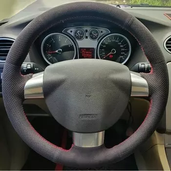 Оплетка на руль автомобиля, чехол, Ручное шитье, замша, кожа для Ford Focus 2 2005 2006 2007 2008-2011(3 спицы), автомобильные аксессуары