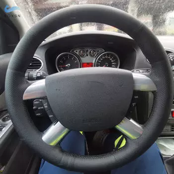 Оплетка рулевого колеса автомобиля для Ford Kuga Focus 2 C-MAX, черная перфорированная кожа из микрофибры с иглами и нитками