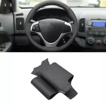 Оплетка рулевого колеса для Hyundai i30 2009 для Elantra Touring 2010 2011 2012, прошитая вручную черная перфорированная кожаная обшивка