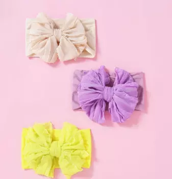 Оптом 30 шт./лот большой громоздкий шифон лук на нейлоновые оголовья для девочек мода эластичный широкий тюрбан, повязка на голову детские головные уборы для девочек